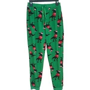 Santa Dinosaur green waffle knit lounge pants size medium